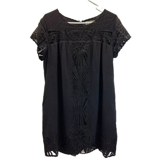 Sea New York Black cotton cutout Dress size 6 lace flutter cap sleeve silk lined - Picture 1 of 14